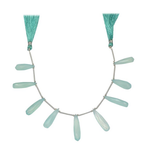 Blue Chalcedony Graduated Elongated Faceted Drops