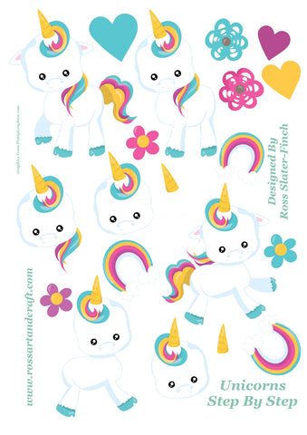 Rainbow Unicorn Step-By-Step Sheet Digital Cardmaking Download