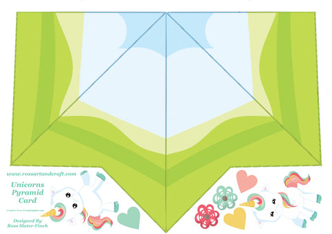 Floral Unicorn Pyramid Shaped Card Digital Cardmaking Download