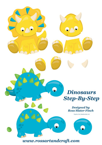 Dinosaurs Step-By-Step Sheet Digital Cardmaking Download