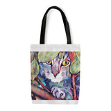 Grey Tabby Cat up in the Tree