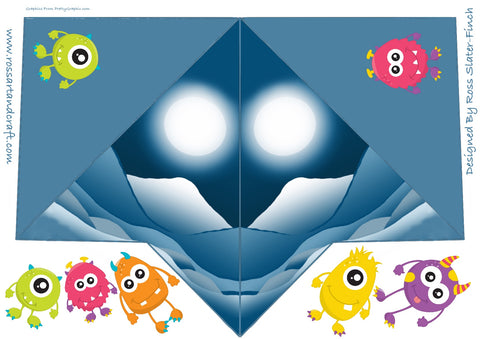 Monsters Pyramid Shaped Card Digital Cardmaking Download