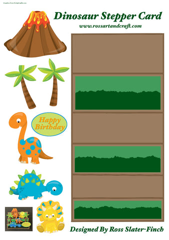 Dinosaurs Stepper Card Digital Cardmaking Download