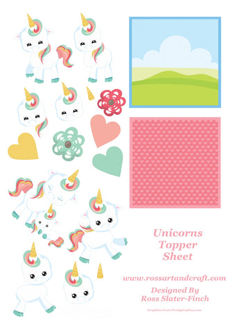 Floral Unicorn Topper Sheet Digital Cardmaking Download
