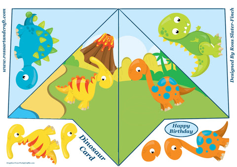 Dinosaurs Pyramid Shaped Card Digital Cardmaking Download