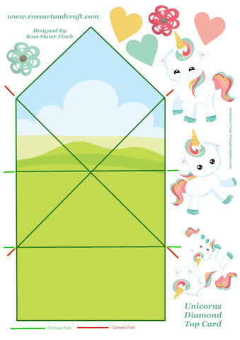Floral Unicorn Diamond Topped Shaped Card Digital Cardmaking Download