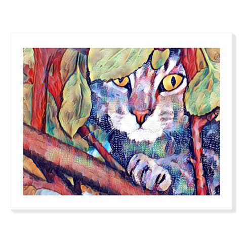 Grey Tabby Cat up in the Tree