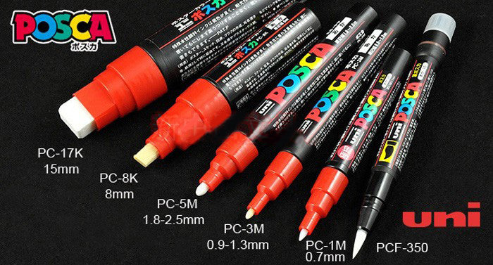 Uni Posca WHITE Paint Marker Pens - PC-1M 1MR 3M 5M 7M 8K 17K PCF350 - All  Sizes