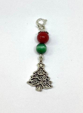 Purse Charm - Christmas Tree with Green Tigers Eye and Shell Pearls