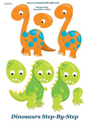 Dinosaurs Step-By-Step Sheet Digital Cardmaking Download