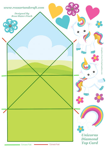Rainbow Unicorn Diamond Topped Shaped Card Digital Cardmaking Download