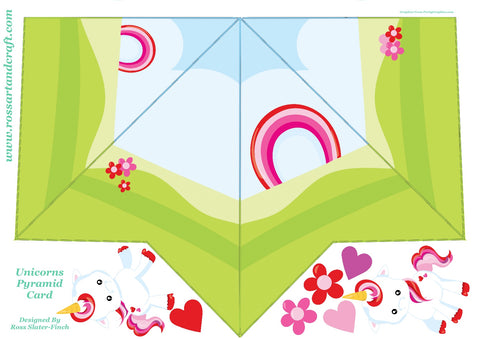 Unicorn Love Pyramid Shaped Card Digital Cardmaking Download