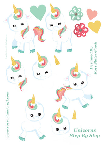 Floral Unicorn Step-By-Step Sheet Digital Cardmaking Download