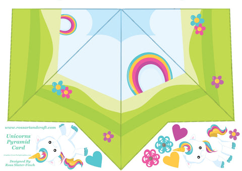 Rainbow Unicorn Pyramid Shaped Card Digital Cardmaking Download