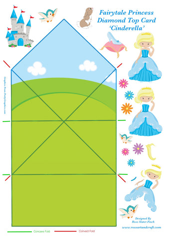 Fairytale Princess - Cinderella Diamond Topped Card Digital Cardmaking Download
