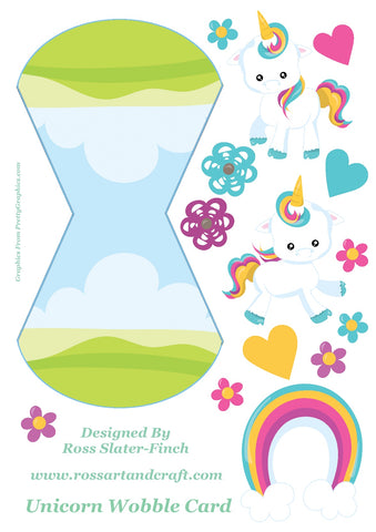 Rainbow Unicorn Wobble Card Digital Cardmaking Download