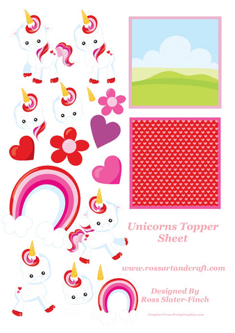 Unicorn Love Card Topper Sheet Digital Cardmaking Download