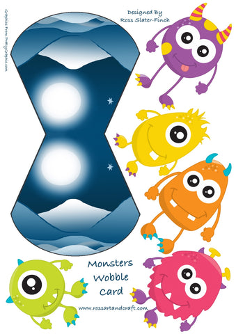 Monsters Wobble Card Digital Cardmaking Download