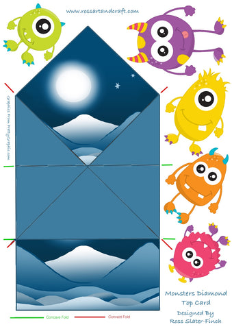 Monsters Diamond Topped Shaped Card Digital Cardmaking Download